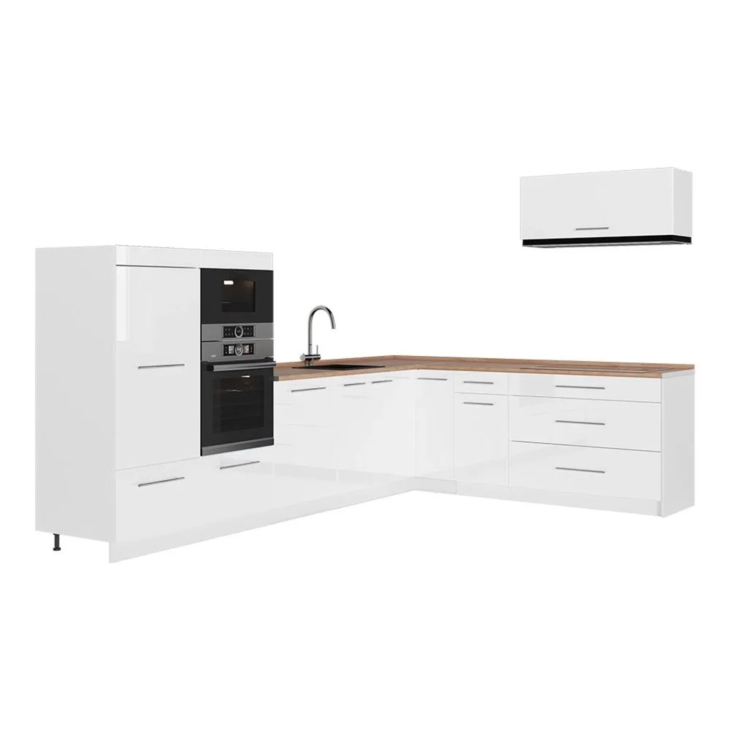 Vicco Eckküche Fame-Line Weiß Hochglanz/Weiß 327 x 154 AP Eiche Art Nr 64437