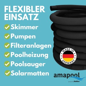 Amapool Poolschlauch 9m, flexibel einsetzbar für Skimmer, Pumpen, Filteranlagen, Poolheizung, Poolsauger und Solarmatten.