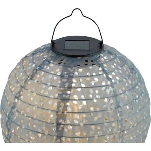 Graue Solar-Dekoleuchte Pellaro in Lampionform, Ø 25 cm, mit LED und Solarpanel.