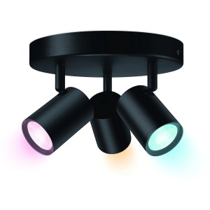 Schwarze WIZ Imageo Deckenleuchte mit 3 Spots, smarte LED Leuchte mit Farbwechsel.