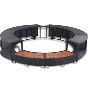 Schwarze vidaXL Whirlpool-Umrandung aus Poly-Rattan mit Holzdetails, Zubehör für Whirlpools.