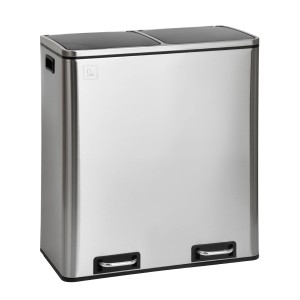 Svita Treteimer, 60L, silberner Mülleimer mit 2 Fächern für Mülltrennung.