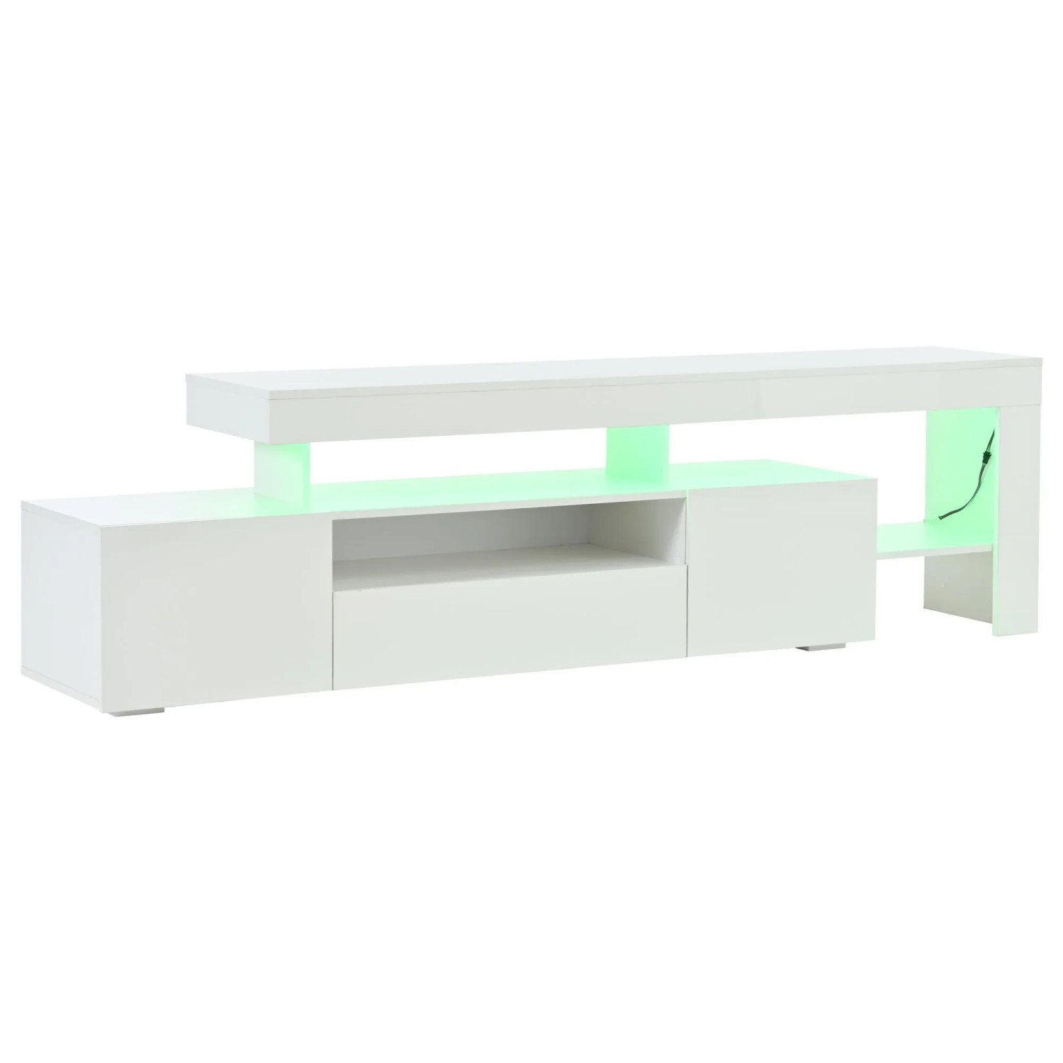 ModernLuxe TV Lowboard Hochglanz mit Led Beleuchtung 3 Türen Spanplatte Weiß