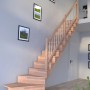 Gewendelte Buchenholztreppe Lindos mit Edelstahlgeländer und Setzstufen, 100 cm breit.