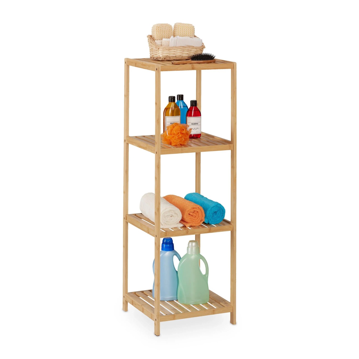 Relaxdays Badregal Bambus Natur mit 4 Ablagen Freistehend 116,5 cm x 38 cm x 39,5 cm 4,1 kg