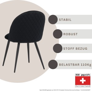 Schwarzer Albatros Esszimmerstuhl CAPO (4er Set) mit Samtbezug und gesteppter Rückenlehne.