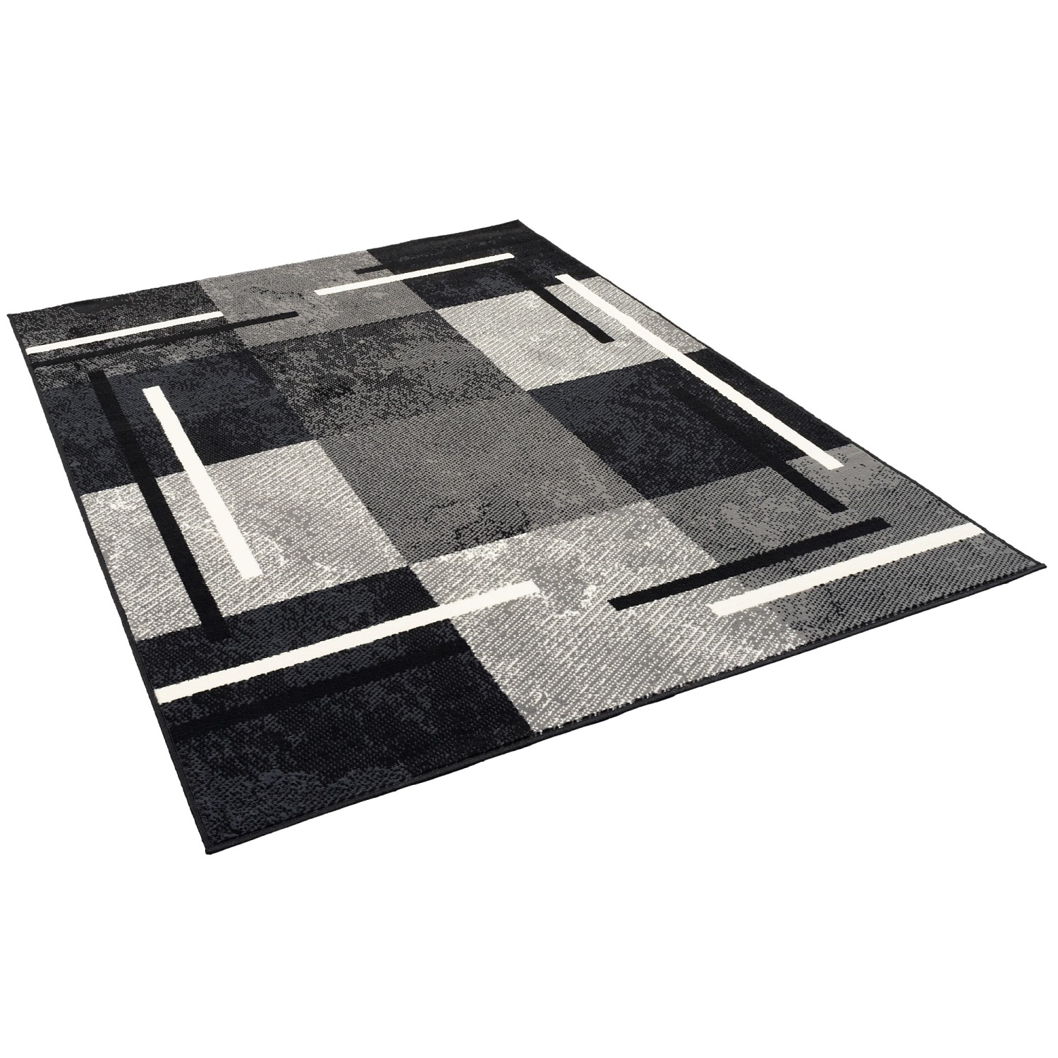 Pergamon Teppich Modern Trendline Karo Schwarz 80x150cm günstig online kaufen