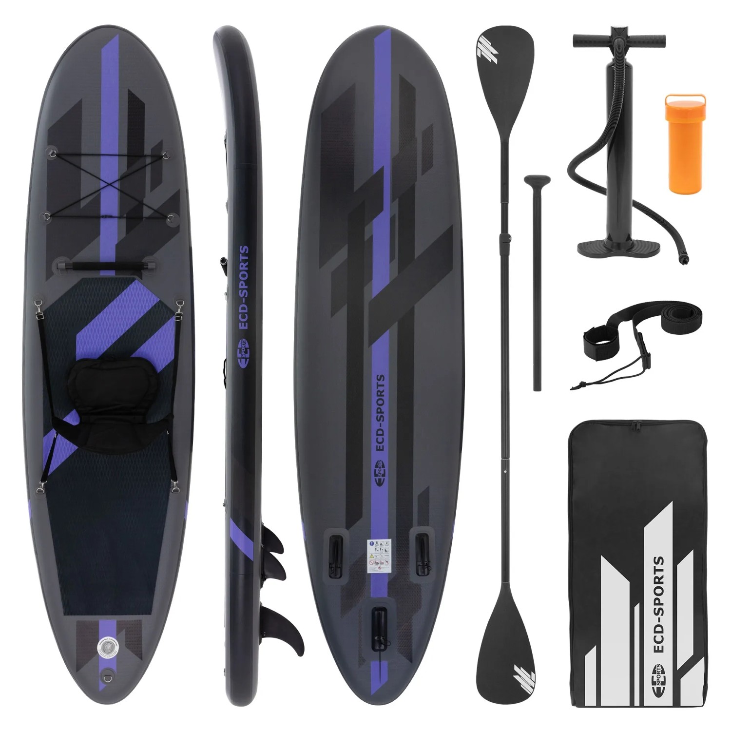 ECD Germany SUP Board mit Sitz, 320cm, schwarz, inkl. Paddel, Pumpe und Zubehör
