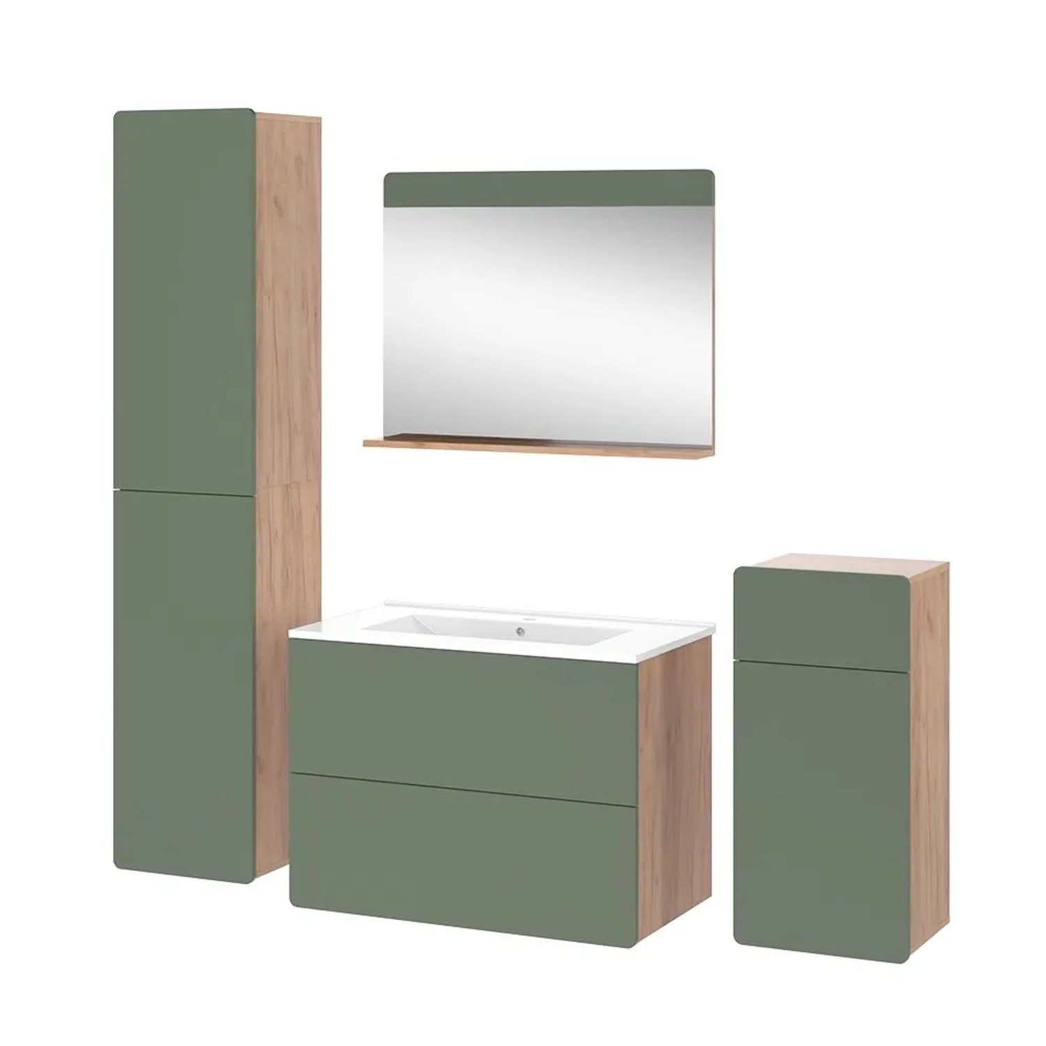 Vicco Badmöbel-Set Izan Goldkraft Eiche/Grün 80 x 59 5-teilig