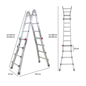 PROREGAL Alu Mehrzweckleiter: 3-in-1 Leiter als Anlege-, Steh- oder Treppenleiter, 4 Meter hoch.