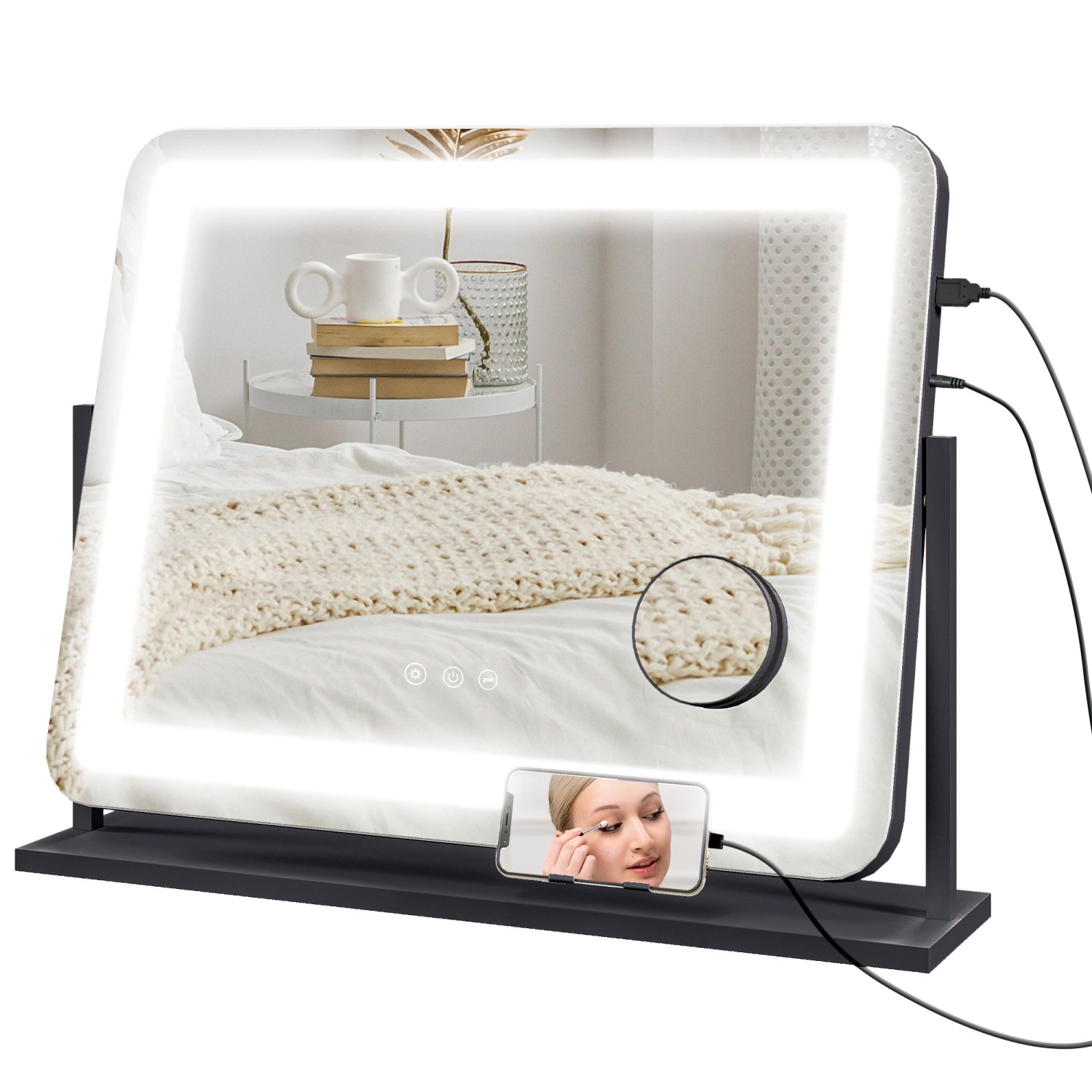 HOMCOM Schminkspiegel mit Beleuchtung LED Kosmetikspiegel Tischspiegel günstig online kaufen