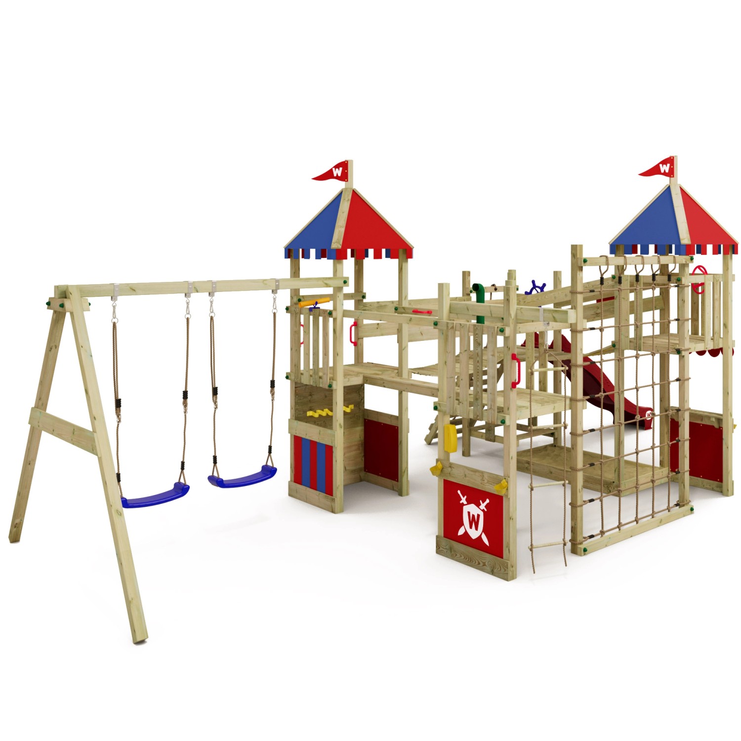 Wickey Spielturm Smart Queen mit Rutsche und Schaukel für den Garten.