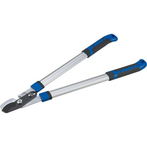 LUX Bypass Astschere Classic mit Getriebe, Gartenschere mit Antihaftbeschichtung und blauen Griffen.