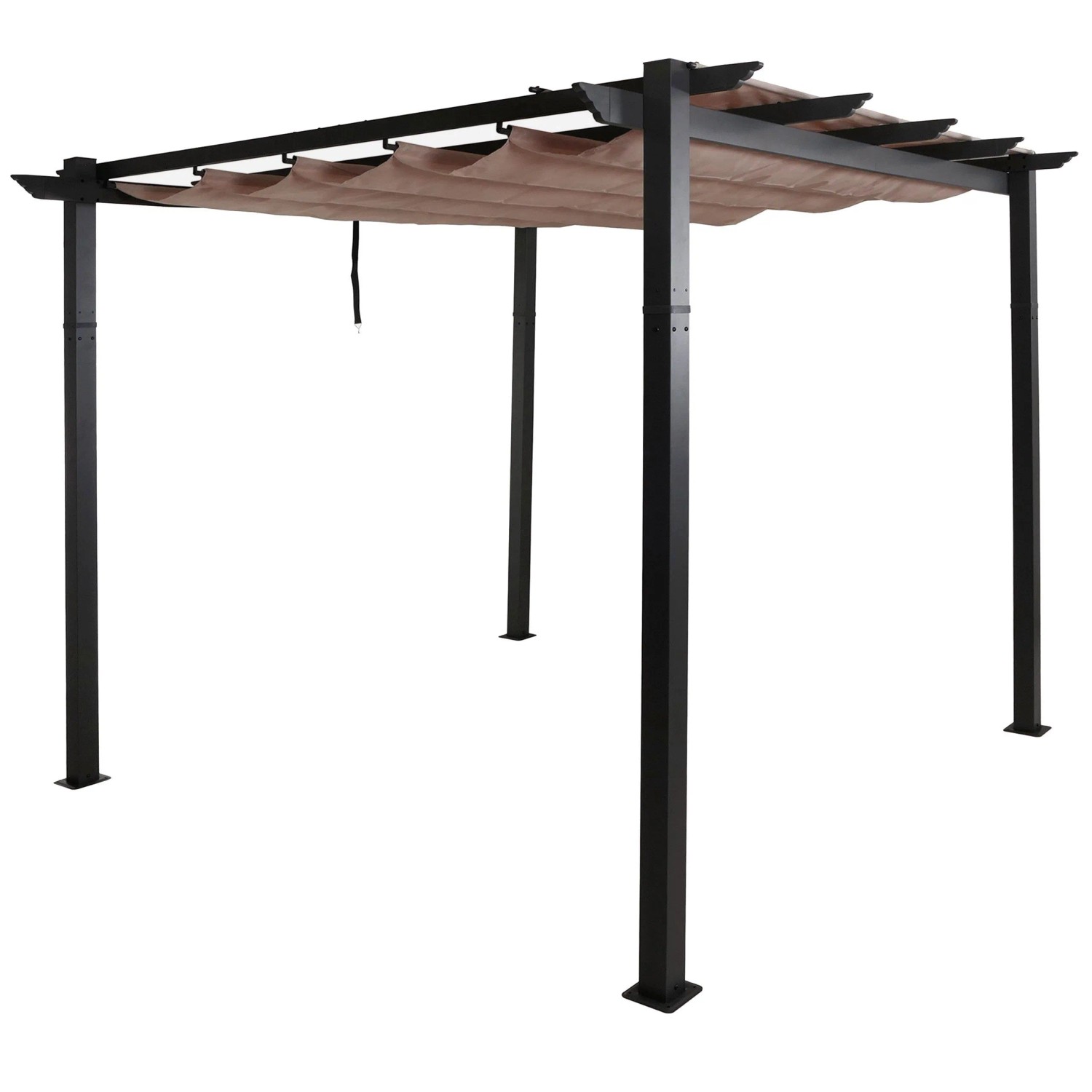 BERLINLODGE Aluminium Pergola Stabiles 8cm-Gestell Schiebedach UV50 Und BxT 3x3m Taupe Gartenpavillon Pavillon Garten