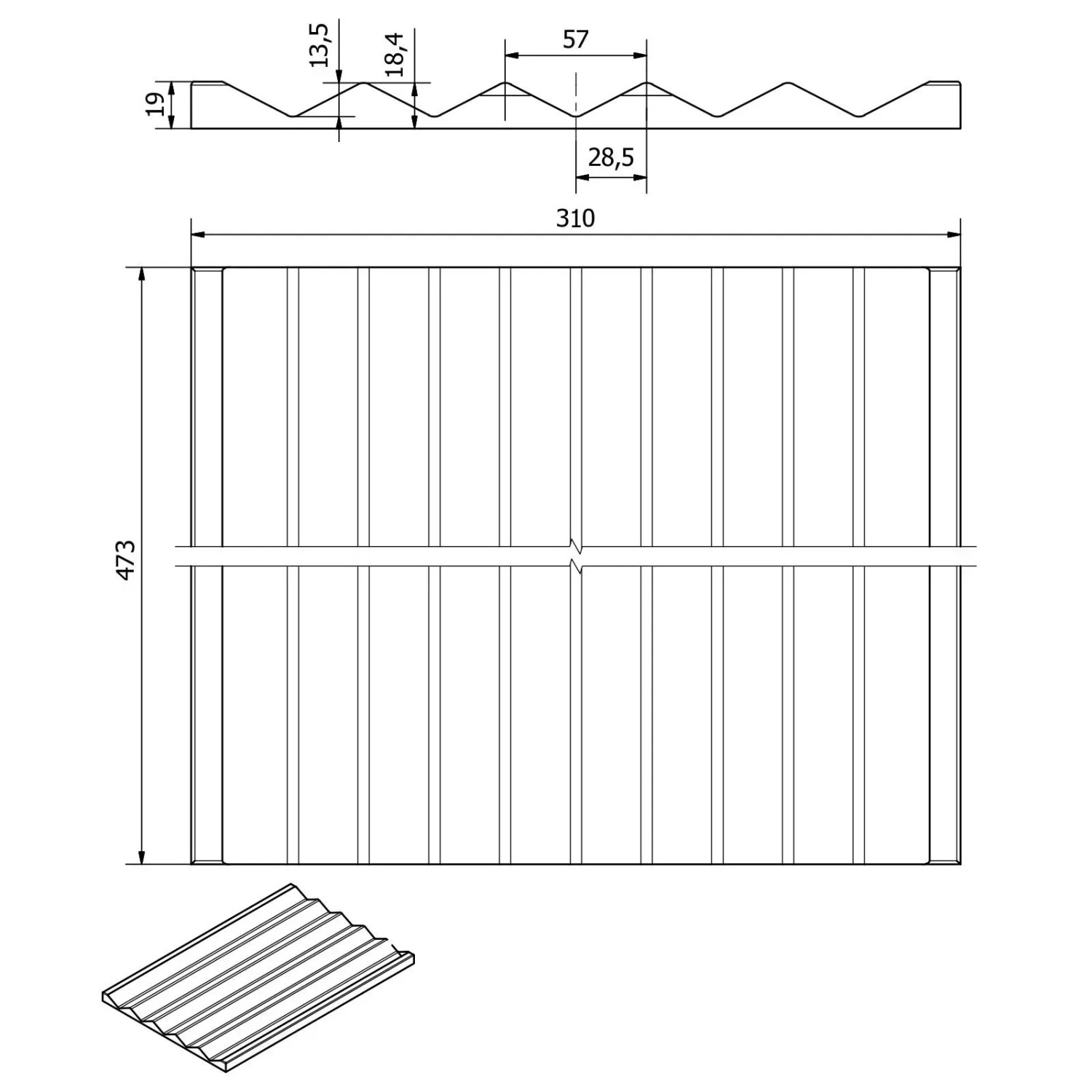 Technische Zeichnung SOTECH Bambus Gewürzeinsatz für Küchenschubladen. Zeigt Maße 473x310mm und Rillenstruktur.