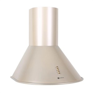 Beige Klarstein Dunstabzugshaube im Retro-Design mit LED-Leuchten und 490 m³/h Leistung.
