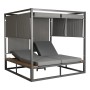 Hellgraue MCW Lounge-Gartenliege M63 mit verstellbarem Dach und Liegefunktion.