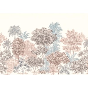 Komar Vlies Fototapete Painted Trees, 400x280 cm, mit Baum-Motiv in zarten Farben für Wohn- und Schlafräume.