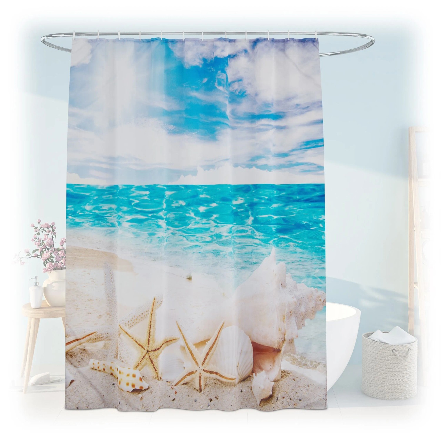 Relaxdays Duschvorhang Polyester mit Motiv Wasserabweisend Schimmelresistent 180 cm x 200 cm