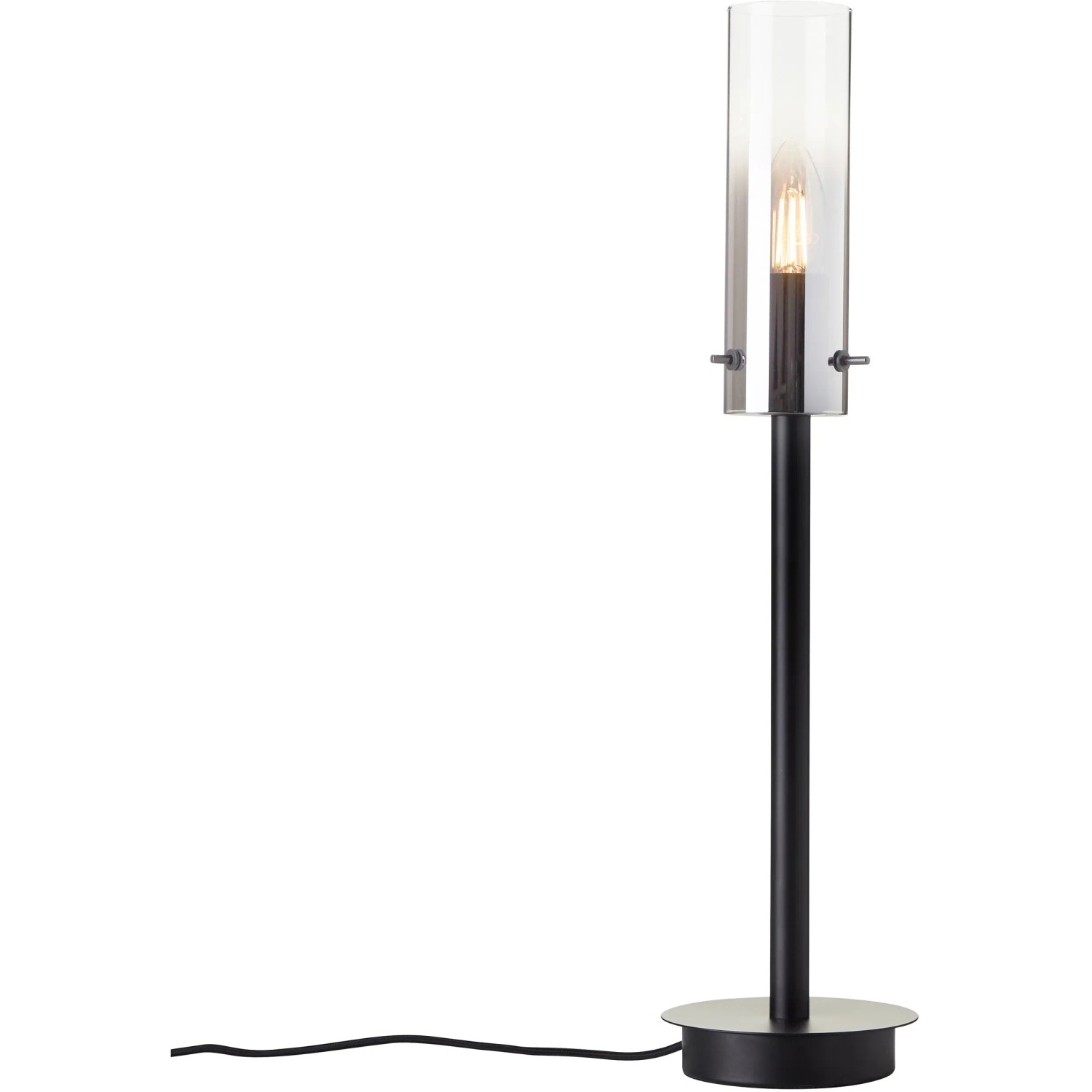 Schwarze, matte Brilliant Tischleuchte Glasini mit Glaszylinder, 49,5 cm hoch.