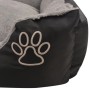 Schwarzes vidaXL Hundebett XL mit Pfoten-Motiv und grauem Kissen.