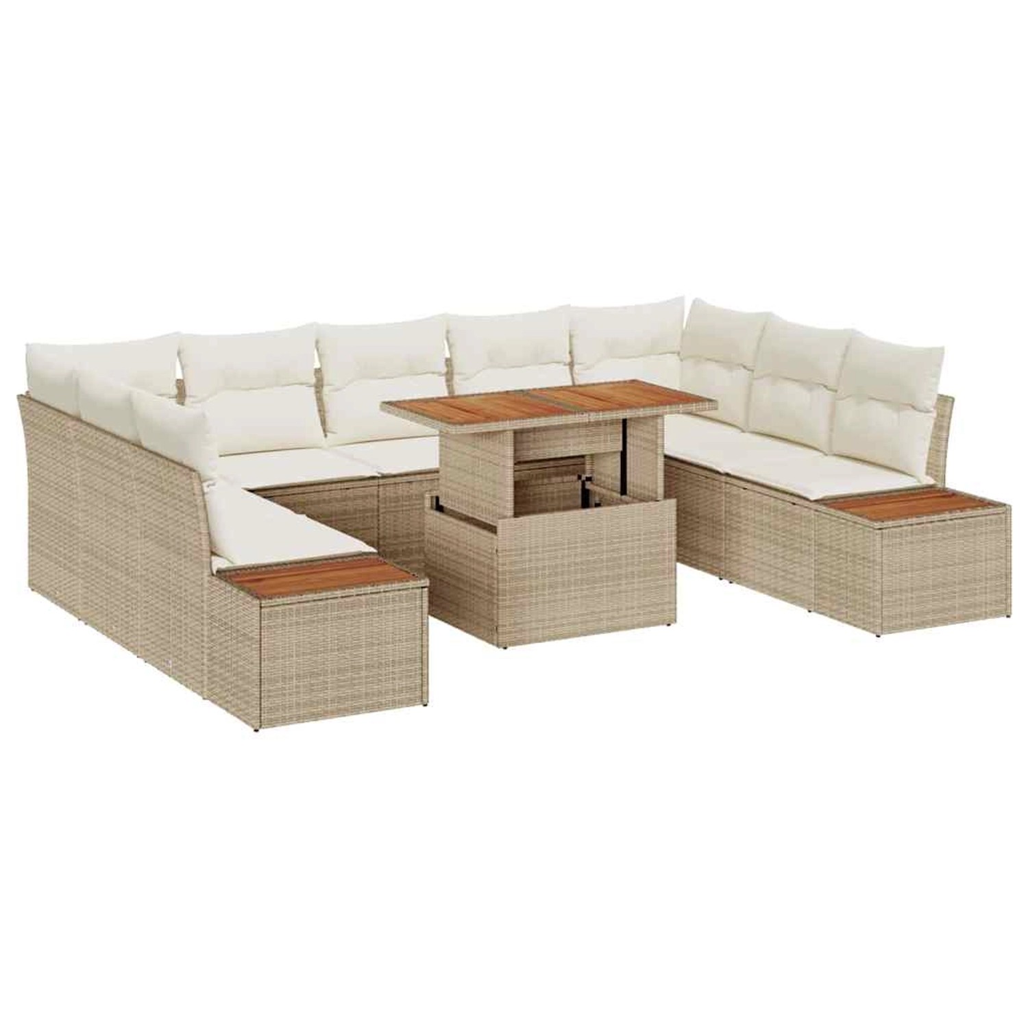 vidaXL Garten-Sofa-Set mit Speicher 10-Tlg Beige Poly Rattan 3358840 günstig online kaufen