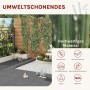 Graue WOLTU WPC Terrassenfliesen in Holzoptik mit Klicksystem, verlegt auf einer Terrasse mit Kies und Pflanzen.