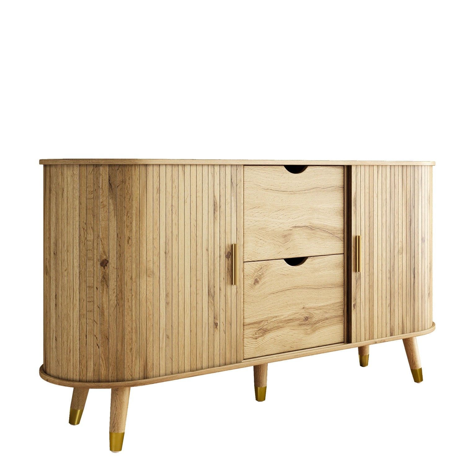 ModernLuxe Sideboard mit 2 Schiebetüren 2 Schubladen MDF Natur
