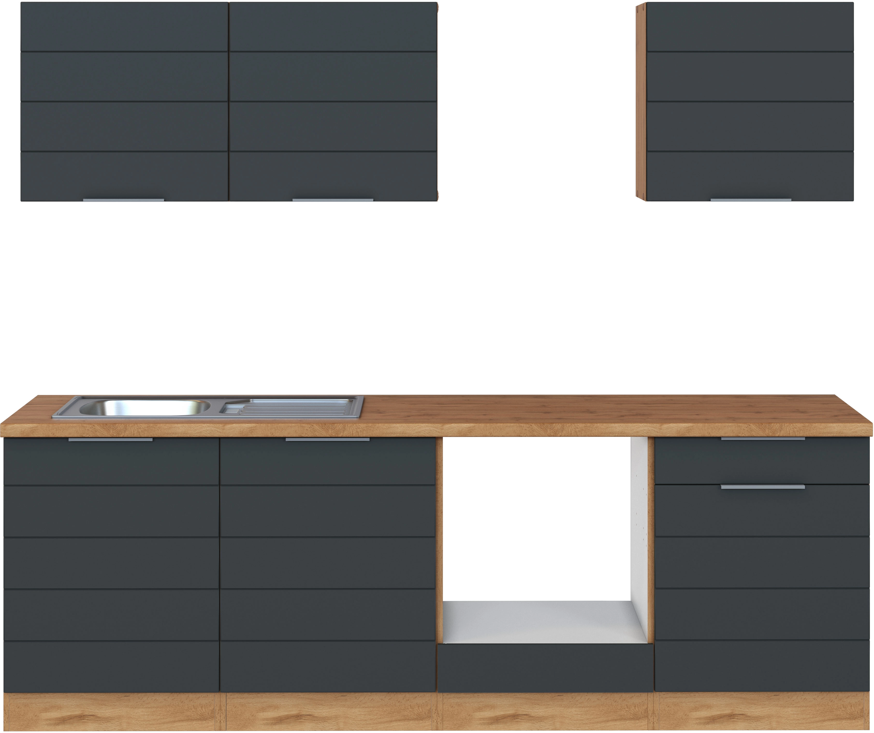 Held Möbel Küchenzeile 240 cm Matt Grau-Wotaneiche ohne E-Geräte kaufen bei  OBI | Küchenzeilen ohne Geräte