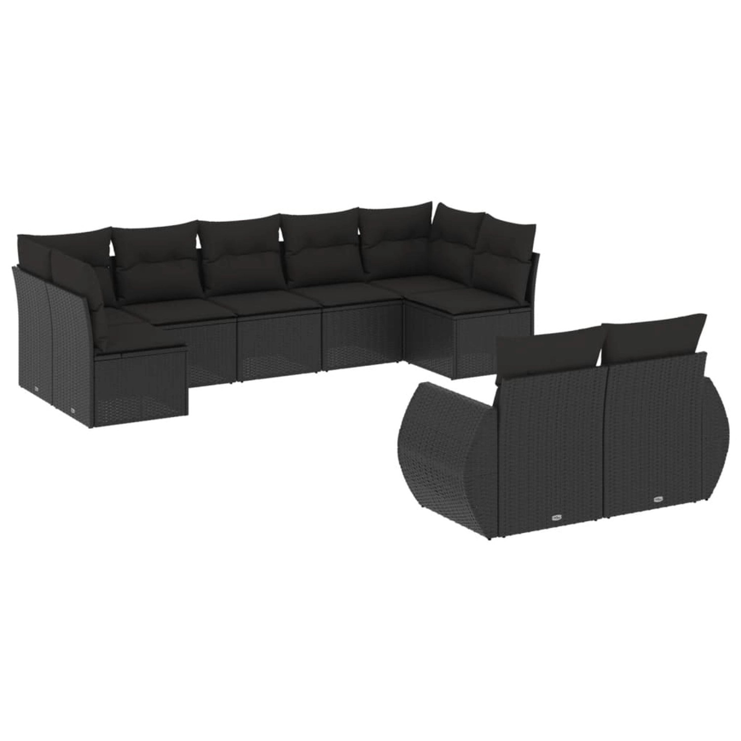 vidaXL 9-Tlg Garten-Sofagarnitur mit Kissen Schwarz Poly Rattan 3254152 günstig online kaufen