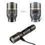 LED Akku-Taschenlampe, dimm- und zoombar, mit USB-Ladefunktion und Clip.