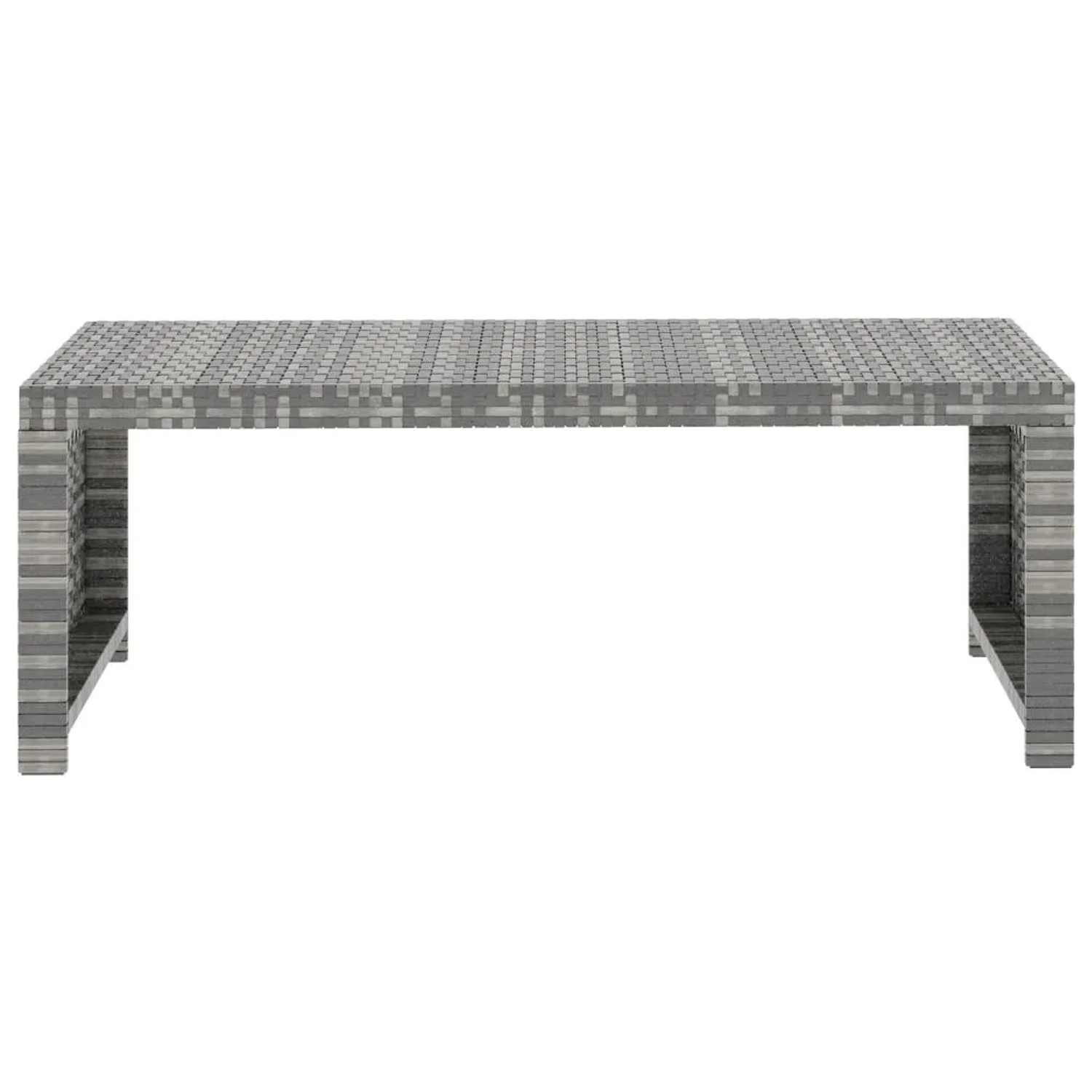 Grauer vidaXL Couchtisch aus Poly Rattan, Teil des 5-tlg. Garten Lounge Sets.