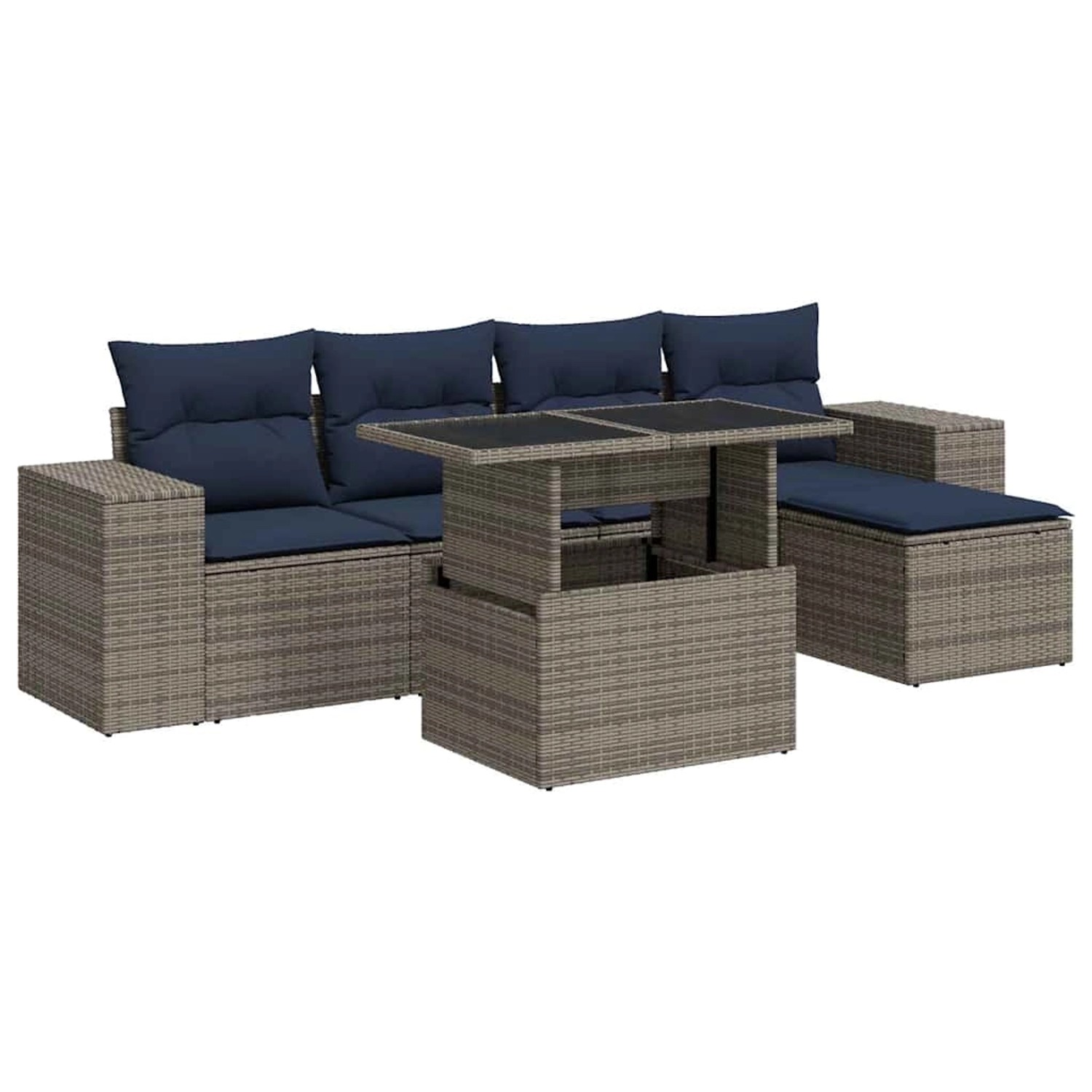 vidaXL 6-Tlg Garten-Sofagarnitur mit Kissen Grau Poly Rattan Akazie 3326782 günstig online kaufen