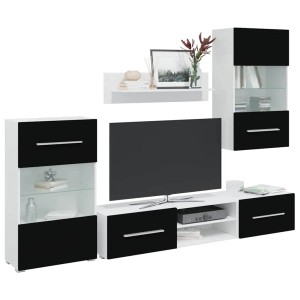 vidaXL 5-Tlg Wohnwand mit LED-Beleuchtung Mattschwarz Holzwerkstoff 3324230