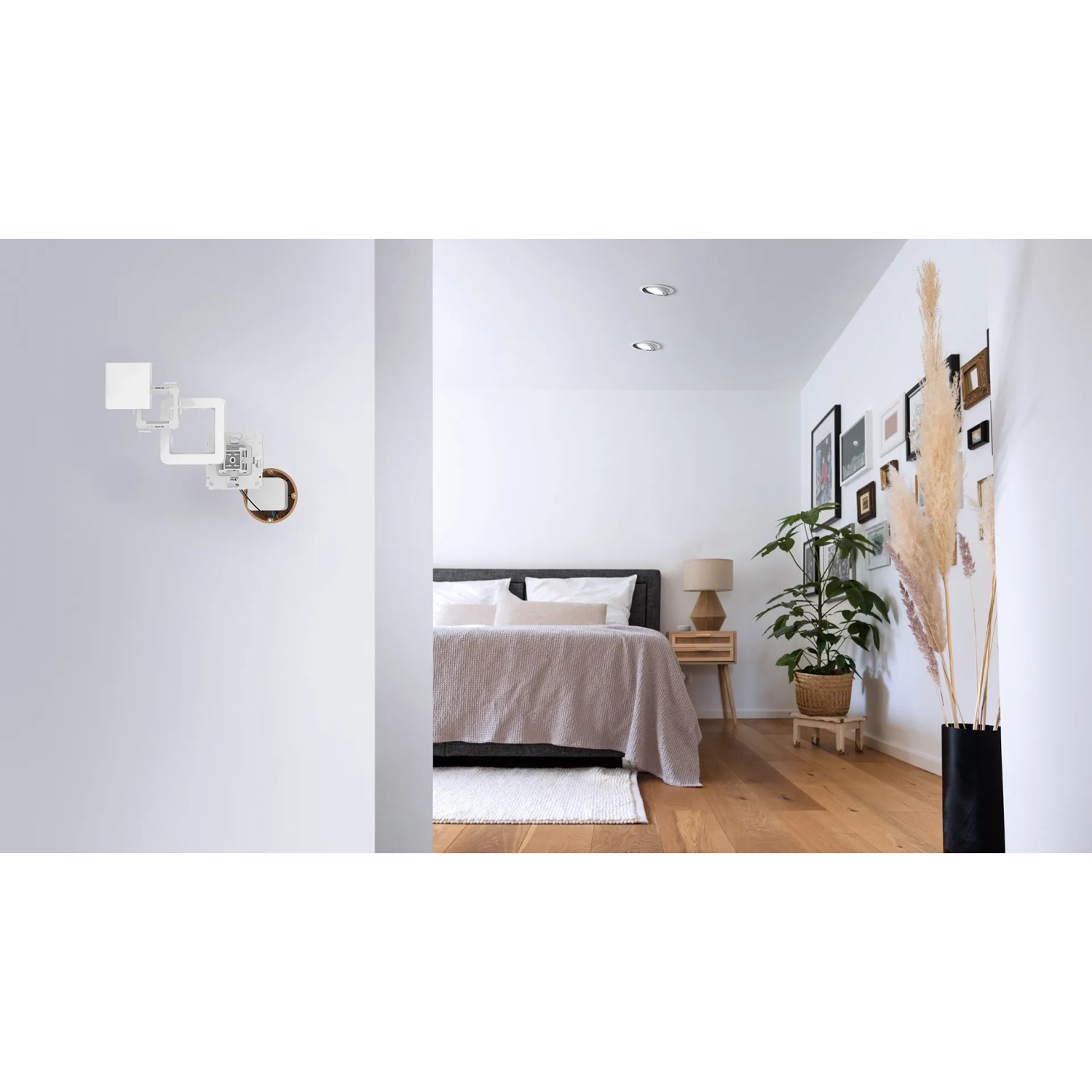 Bosch Smart Home Wandschalter für smarte Aktoren, verschiedene Installationsstadien an Wand montiert.