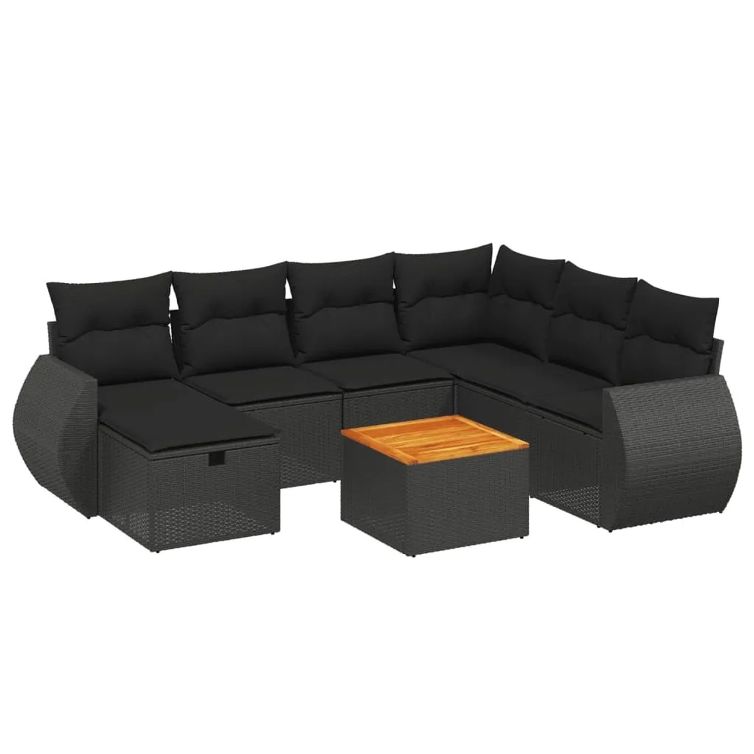 vidaXL 8-Tlg Garten-Sofagarnitur mit Kissen Schwarz Poly Rattan 3265073