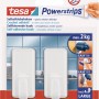 Tesa Selbstklebehaken, 2er-Pack, weiß, eckig, mit Powerstrips Large, bis 2 kg Haltekraft.
