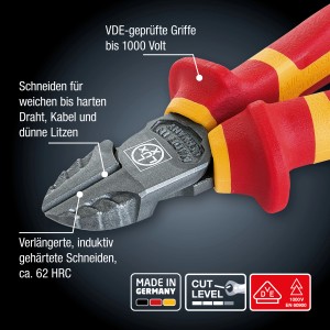 LUX Seitenschneider Professional VDE 160 mm, Zange mit rot-gelben Griffen für Kabel und Drähte.