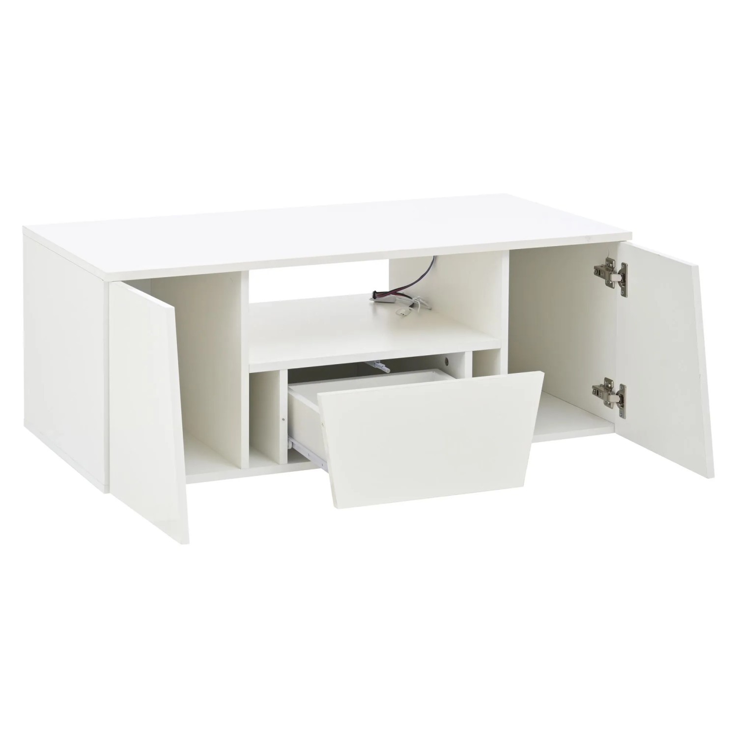 okwish Couchtisch Sofatisch mit LED/Schublade/2 Schränke Beistelltisch 100 × 50 cm Weiß