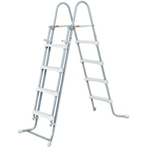 Leiter für Summer Waves Pool Elite Frame, Stahlrahmen, grau mit weißen Stufen.