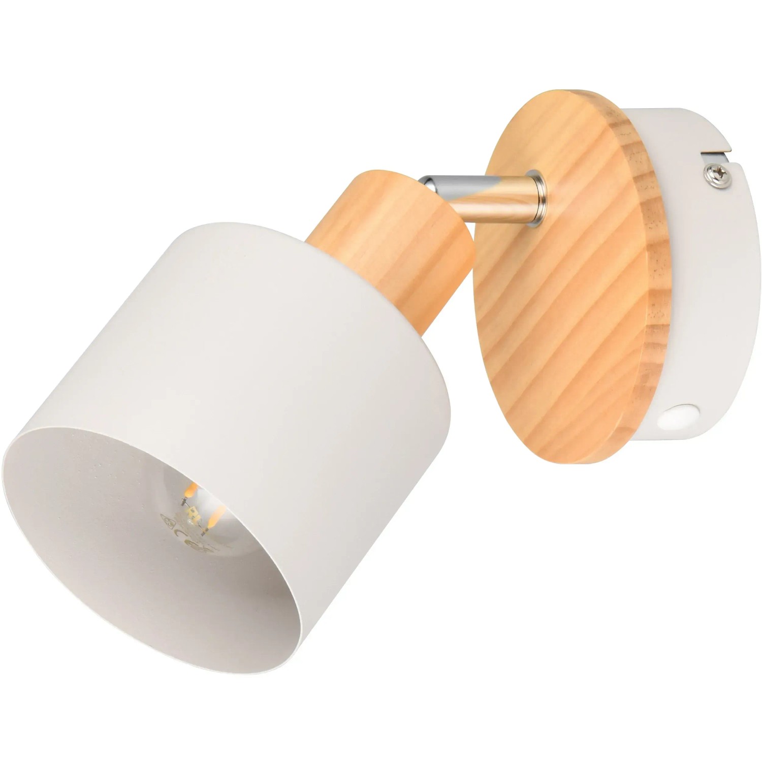 Trio Strahler Shanti in Warm-Grey mit Holzdetails, einflammiger Deckenspot für Wand- oder Deckenmontage.