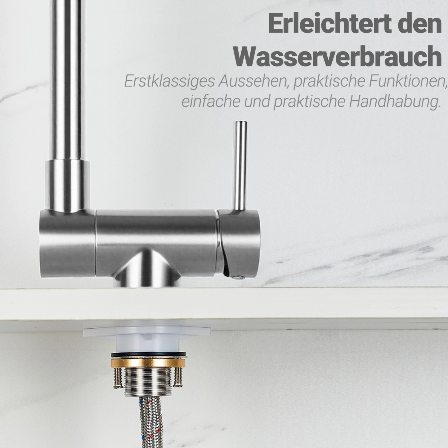 AICA Wasserhahn Doppelfunktion 360° Drehbare Kippbare Silber Küchenarmatur mit 304 Edelstahl und Keramikventil Mischbatterie_8