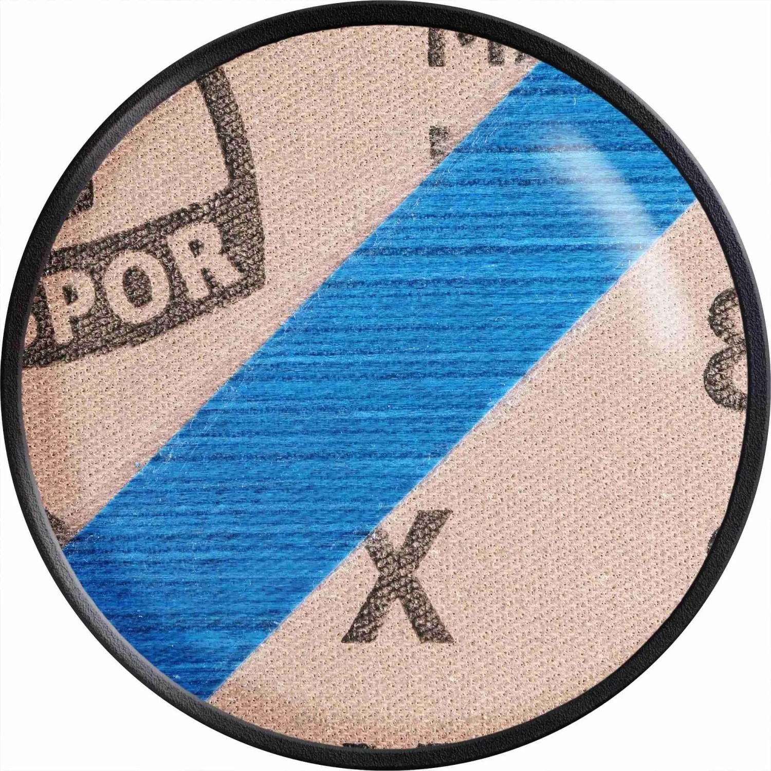 Detailaufnahme eines Klingspor Gewebe Schleifbands CS411X, Korn 80, mit blauem Streifen.