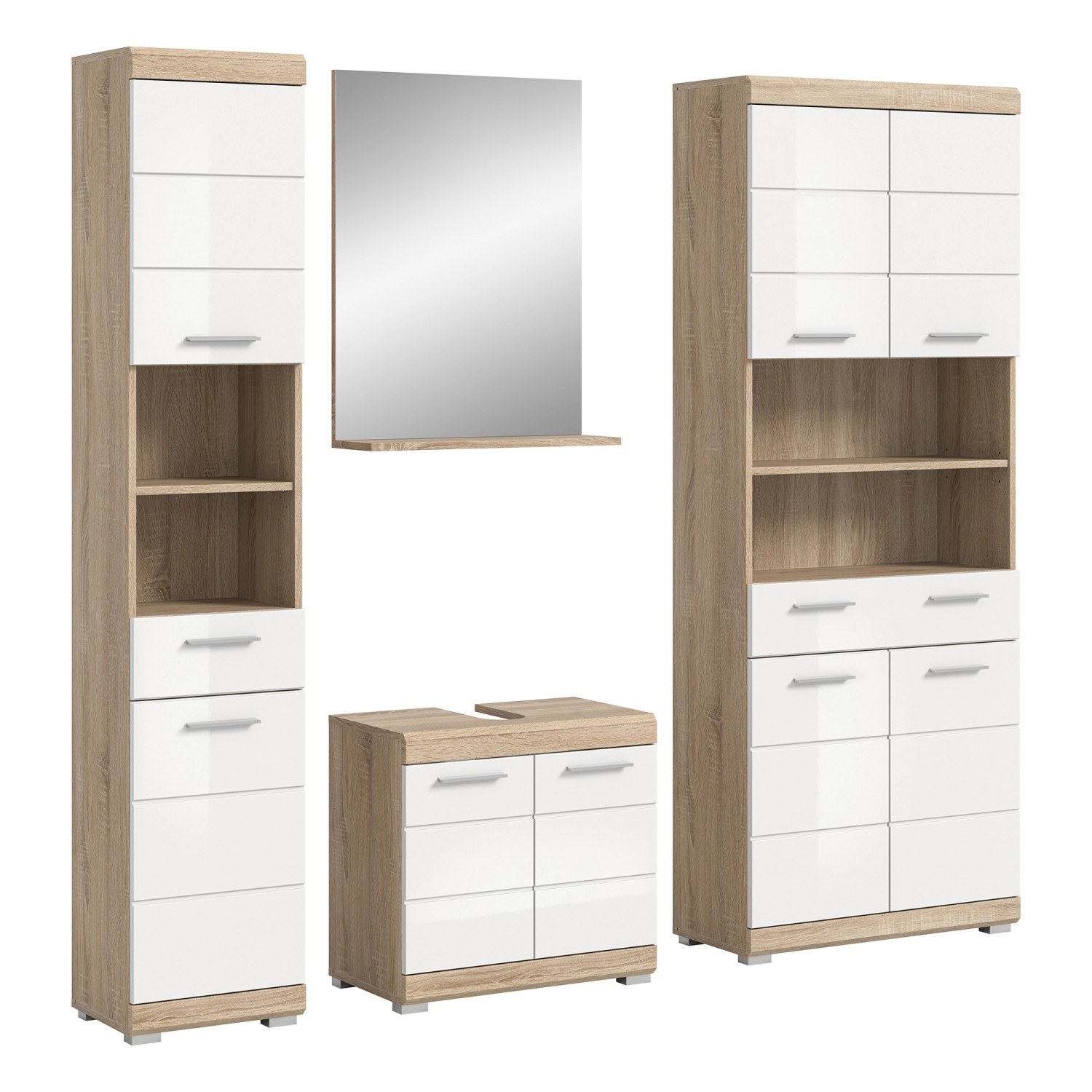 Badkombi Lambada m. Hochschrank Eiche/Weiß Hochglanz 186 cm 4-tlg.