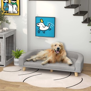 Graues PawHut Hundebett/Hundesofa mit Golden Retriever auf gemustertem Teppich.
