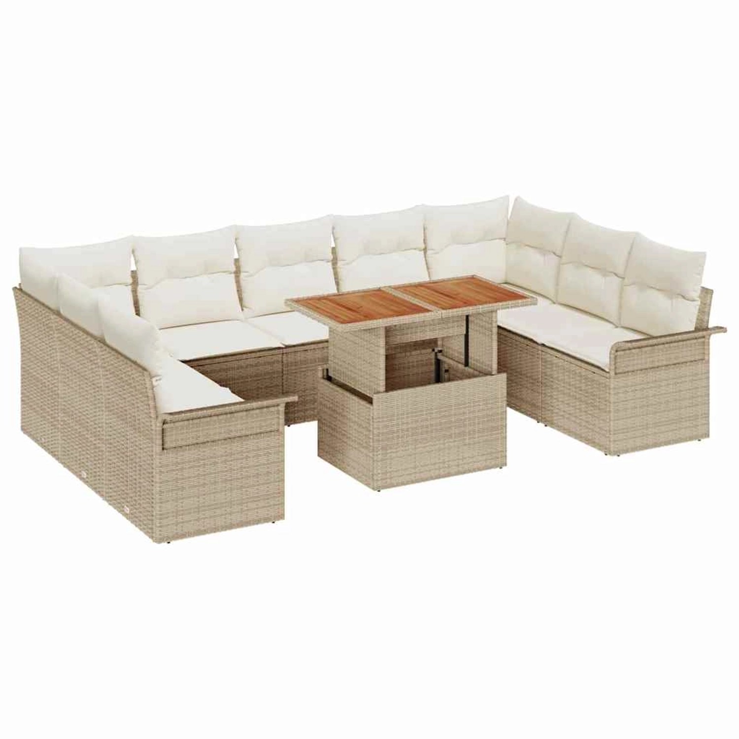 vidaXL Garten-Sofa-Set mit Speicher 10-Tlg Beige Poly Rattan 3358115 günstig online kaufen