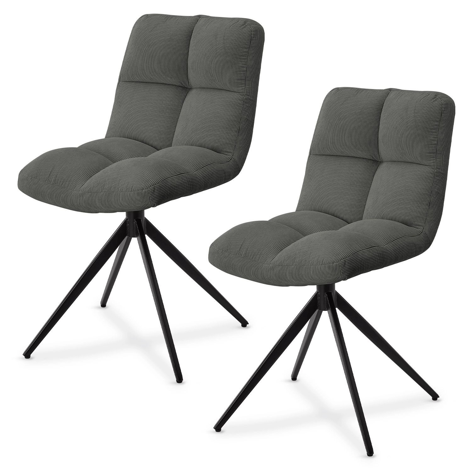 Juskys Drehstuhl Dallas 2er Set Cord Hellgrau günstig online kaufen