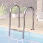 Edelstahl Einhängeleiter für Karibu Holzpool Set, Detailaufnahme.