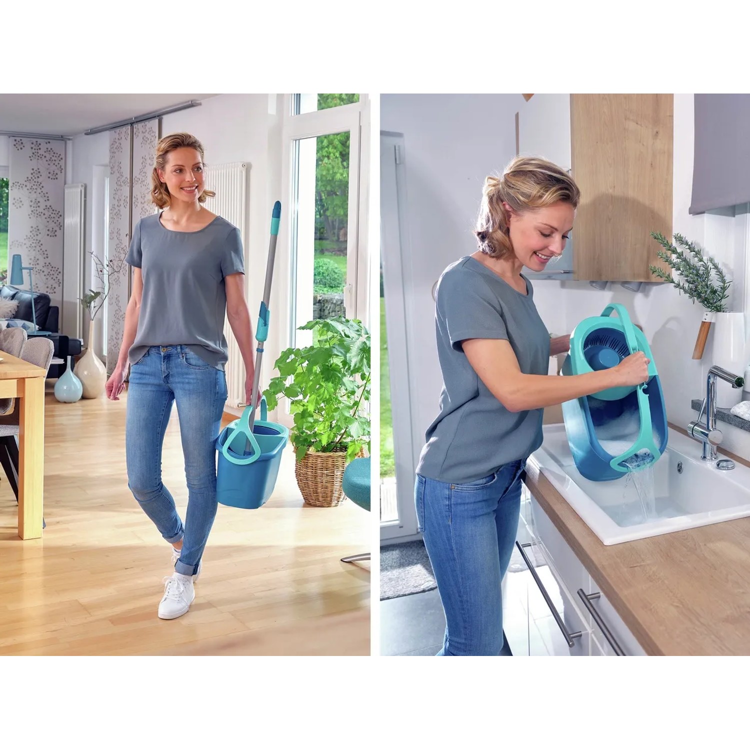 Leifheit CLEAN TWIST Disc Ergo Wischmopp Set mit Rollen für glatte Böden.