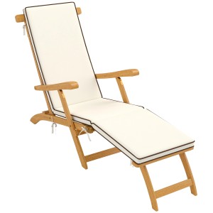 Outsunny Gartenliege mit Fußstütze Akazienholz Polyester 155L x 54B x 86H cm Teak